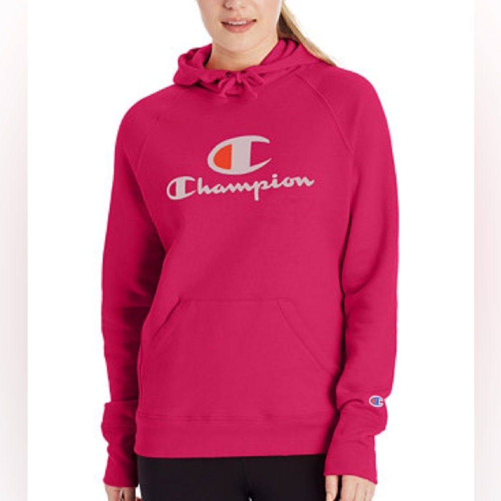 Champion Women's Powerblend Graphic Hoodie (Color: Deep Raspberry)(Size: 1X) EUC